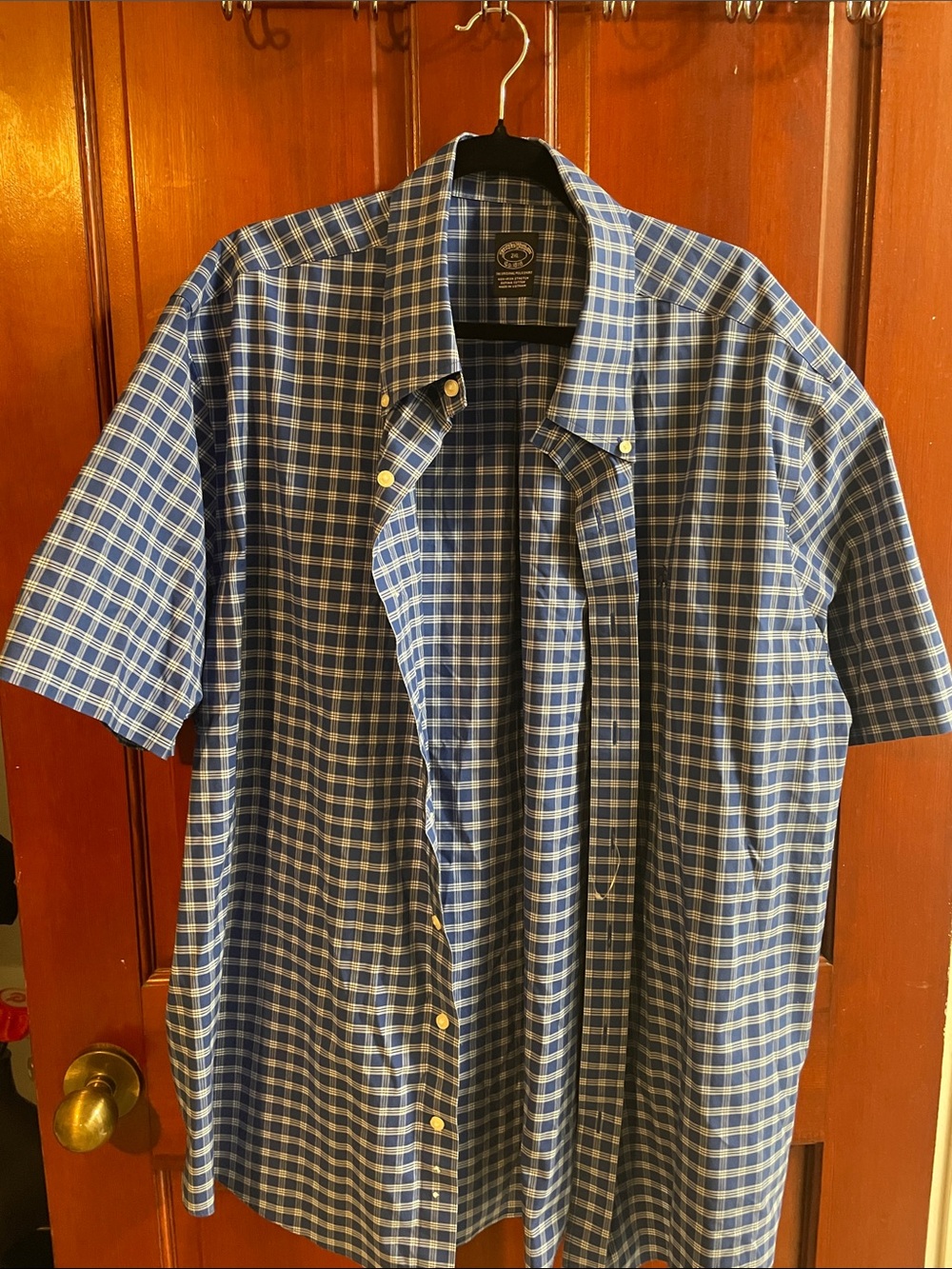 Brooks Brothers Blue and White Plaid Short-Sleeve Button-Down Shirt